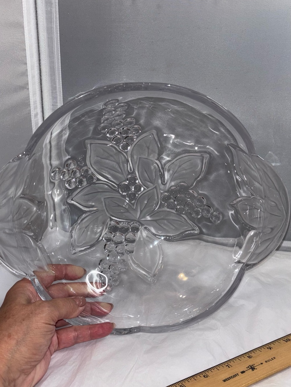 Mikasa Bowl Satin Frosted Clear Crystal Round Hostess Decorative 11” Heavy